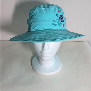 REI Girls Embroidered Turquoise Wide Brim Sun Hat